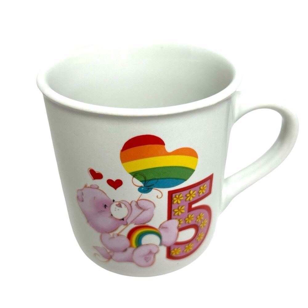 Vtg Care Bears 80's Cheer Bear 8oz Mug RAINBOW HEART Whimsical Kitschy Valentine